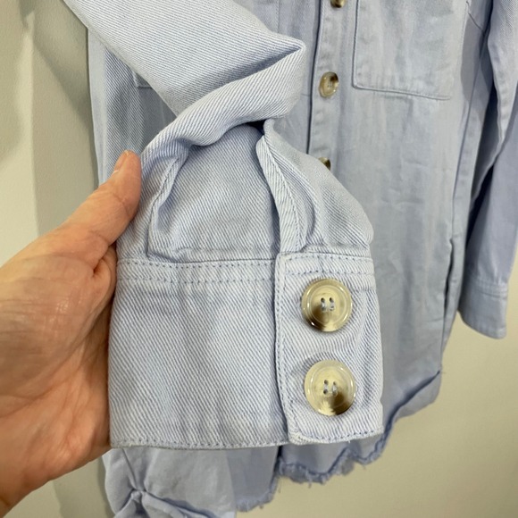 Show Me Your Mumu Tegan Jumper Periwinkle Chambray Romper Shorts Size Small - Picture 9 of 12